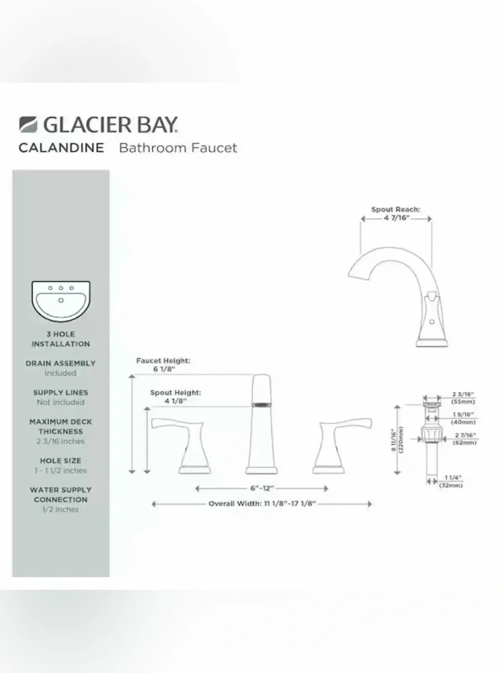 Glacier Bay Calandine Matte Black Two-Handle Bathroom Faucet - 8 in Widespread
